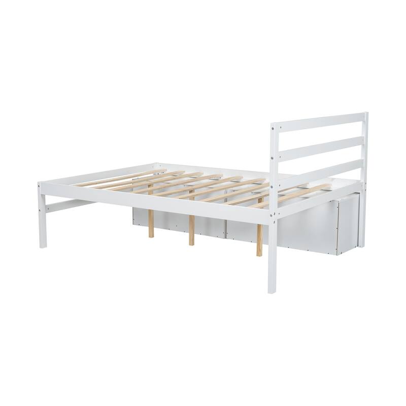Full Size Wood Platform Bed with Removable Storage Shelves and Built-in Two Storage Drawers