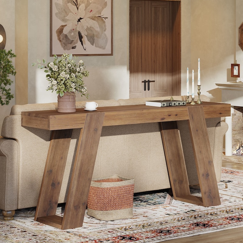 63" Solid Wood Console Table, Narrow Sofa Table Behind Couch