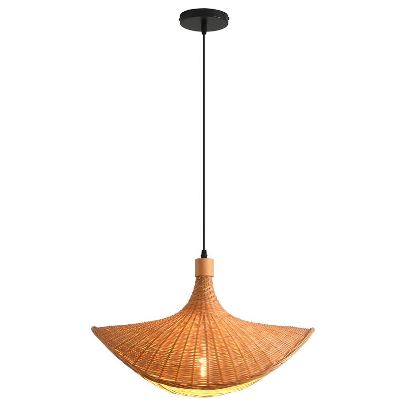20" Boho Natural Bamboo Handmade Adjustable Pendant Light Chandelier for Dining Room