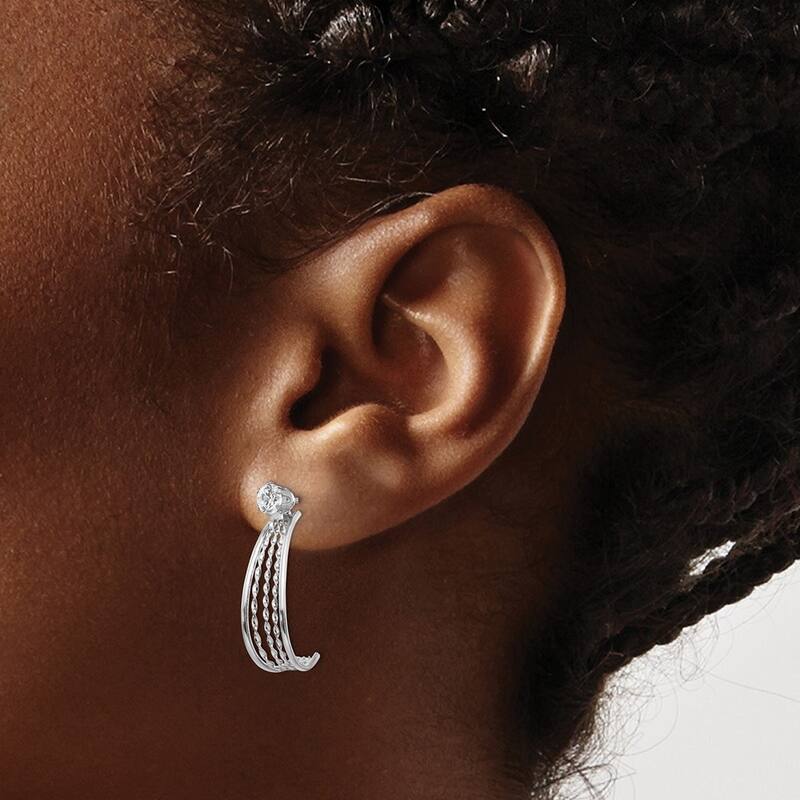 Curata 14k White Gold Twisted J Hoop Jacket with Cubic Zirconia Stud Earrings (8mm x 21mm)