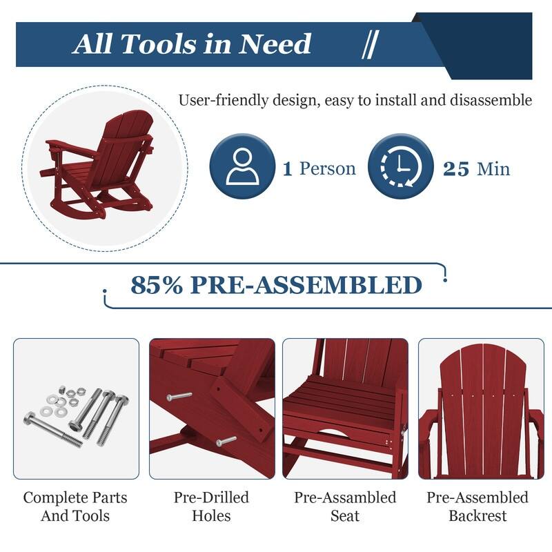 Foldable Outdoor Rocking Chair – Removable Wheels, Ergonomic & Weatherproof