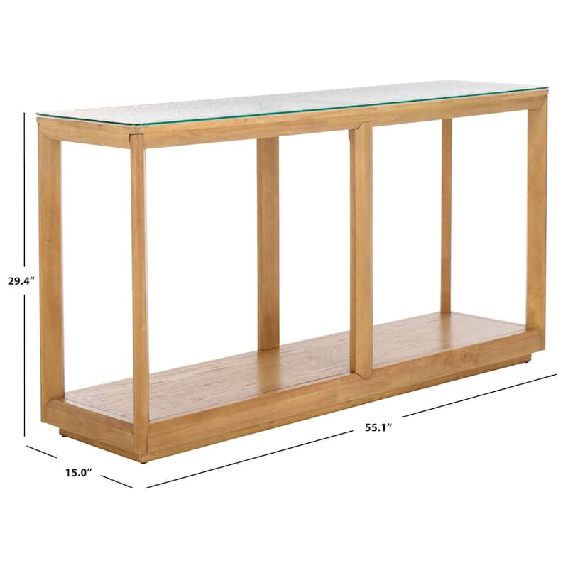 SAFAVIEH Couture Benecarlo Glass Top Console Table - 55Wx15Dx29H - Natural/Clear