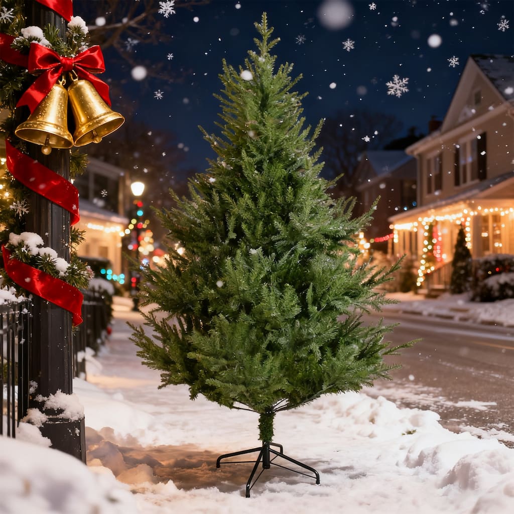 Anmytek 7FT Whimsical Curved PE Christmas Tree - 1144 Dense Tips, Lifelike, Sturdy Metal Base