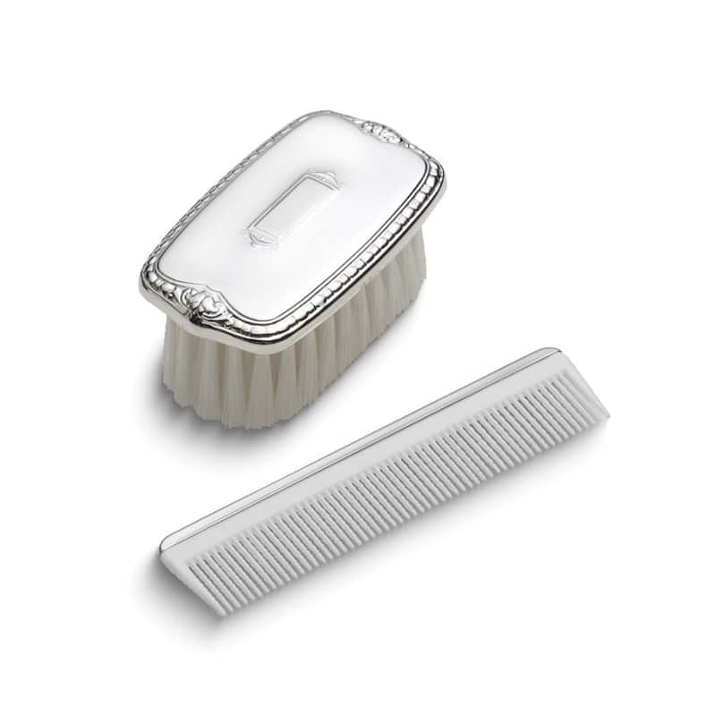 Curata Sterling Silver Gift Boxed Boys Shield Design Comb and Brush Set