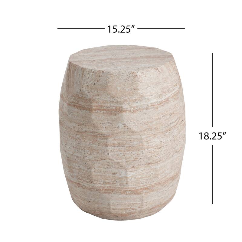 Outdoor Indoor Lightweight Concrete Side Table, Travertine Finish - 17.77