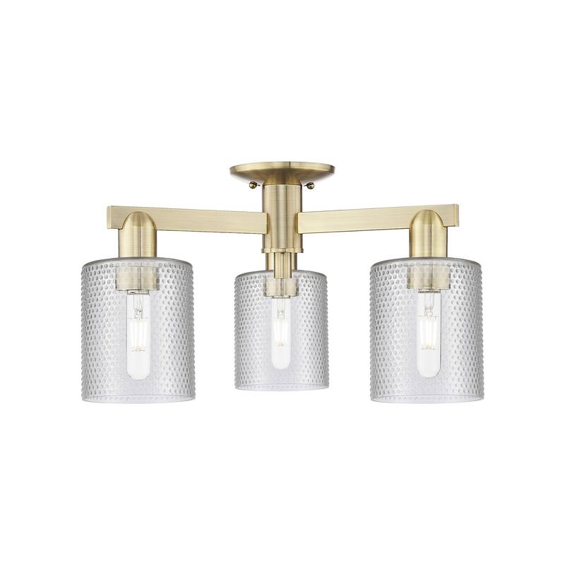 Innovations Lighting 716-3F-11-23 Cobbleskill Semi-Flush Cobbleskill 3 - Antique Brass / Clear