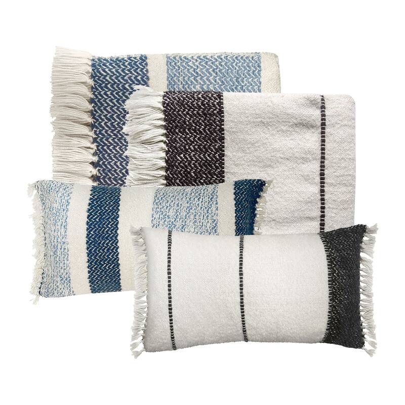 Lizzy Handwoven Wool Blend 14-inch x 24-inch Lumbar Pillow, Off White & Black