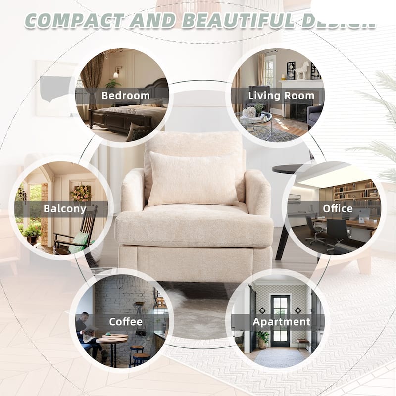 HOMEFUN Chenille Upholstered Mid Century Modern Wood Frame Armchair for Living Room