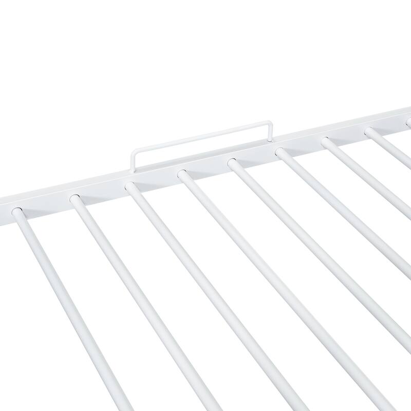 Twin Over Full Kids Heavy Metal House Low Bunk Bed, Convertible Floor Bunk Bed Frame with Full-Length Guardrail and Ladder