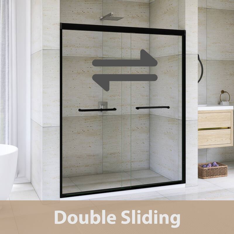 Double Sliding Framed Shower Door in Matte Black Finish