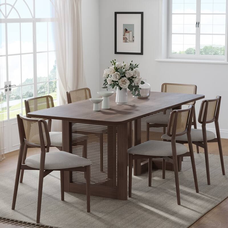 Wooakway Solid Wood 67'' Square Dining Table for 6 People Nordic style