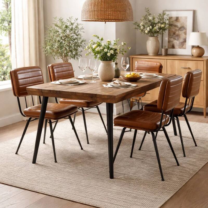 Mia 18 Inch Side Chair, Set of 2, Dyed Brown Leather, Vertical Tufting