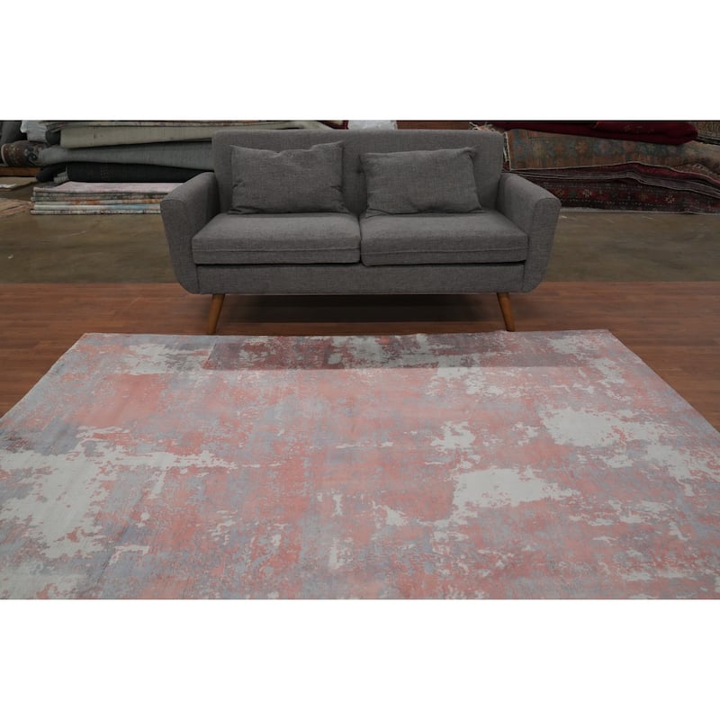 Hand Knotted Oriental Viscose Silk Carpet Modern Pictorial Multi-Colored Abstract Area Rug - 7' 10'' X 5' 6''