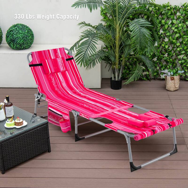 Costway Outdoor Folding Chaise 5-Position Lounge Chair with Face Hole - See Details