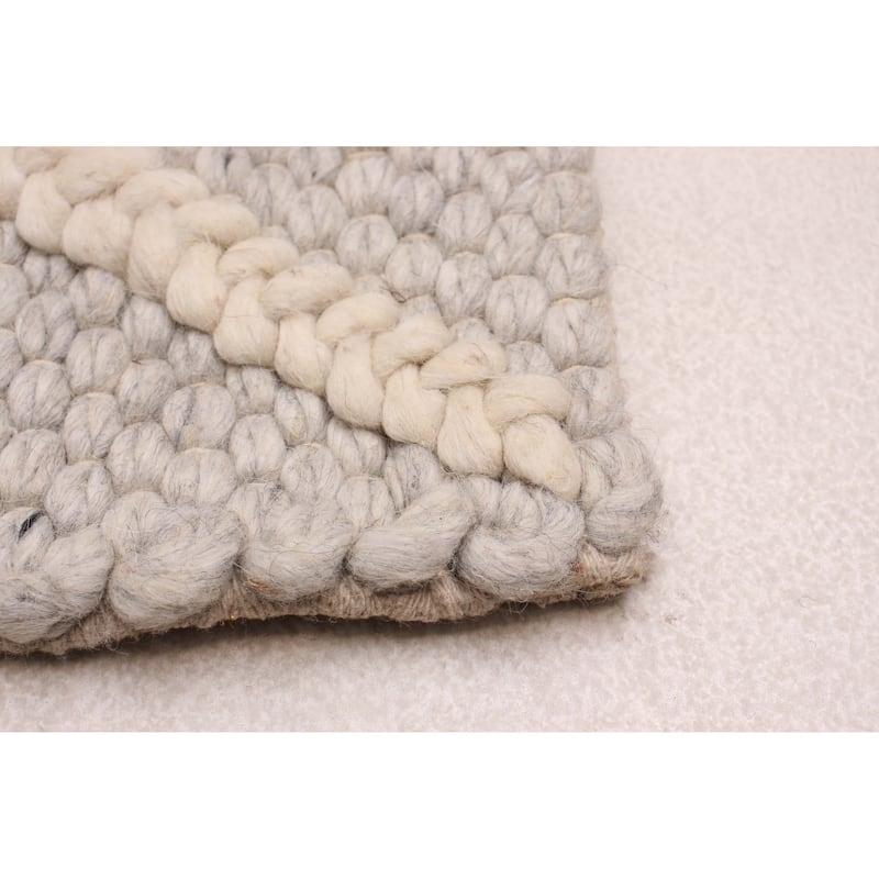 ECARPETGALLERY Braid weave Sienna Grey Wool Rug - 2'3 x 9'10