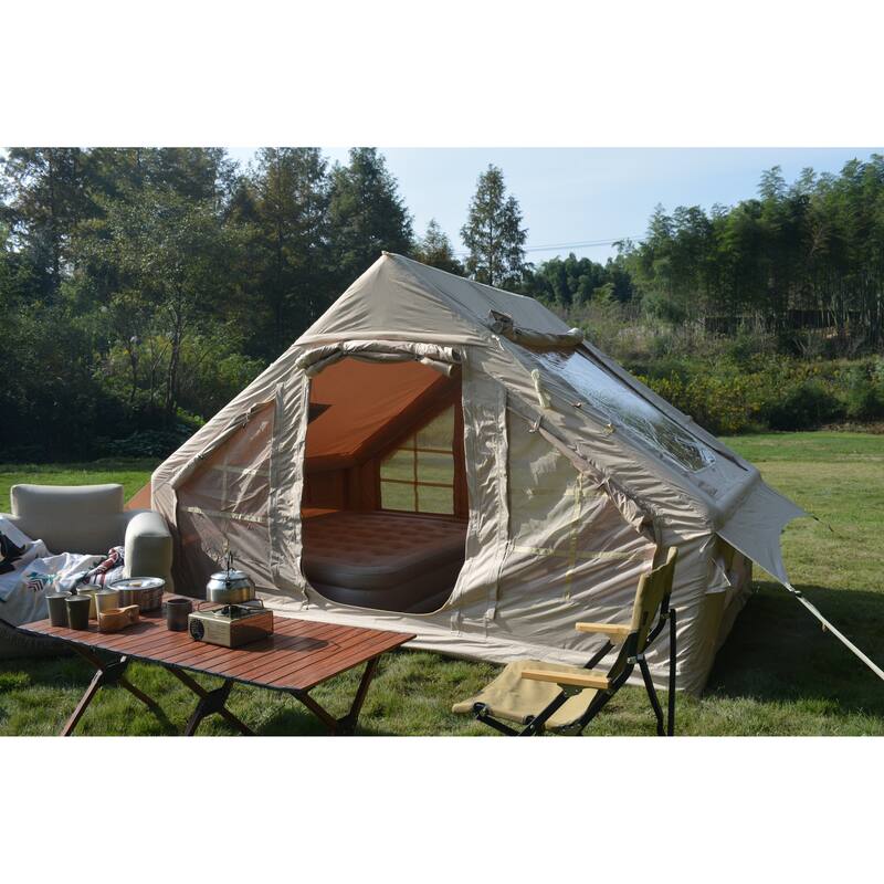 Inflatable Camping Tent Easy Setup 4 Season Glamping Tent with High Performance Inflatable Structure 4-6 Persons - Beige