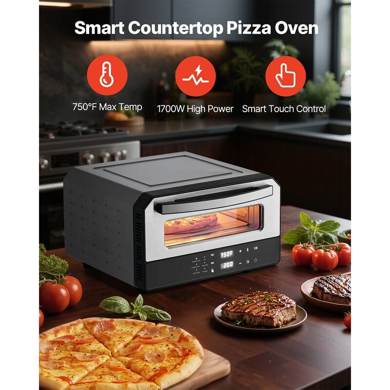 12 Inch Electric Pizza Oven with Pizza Stone, 750℉ High Temp Pizza Maker, Dual Heat Control, 5 Presets