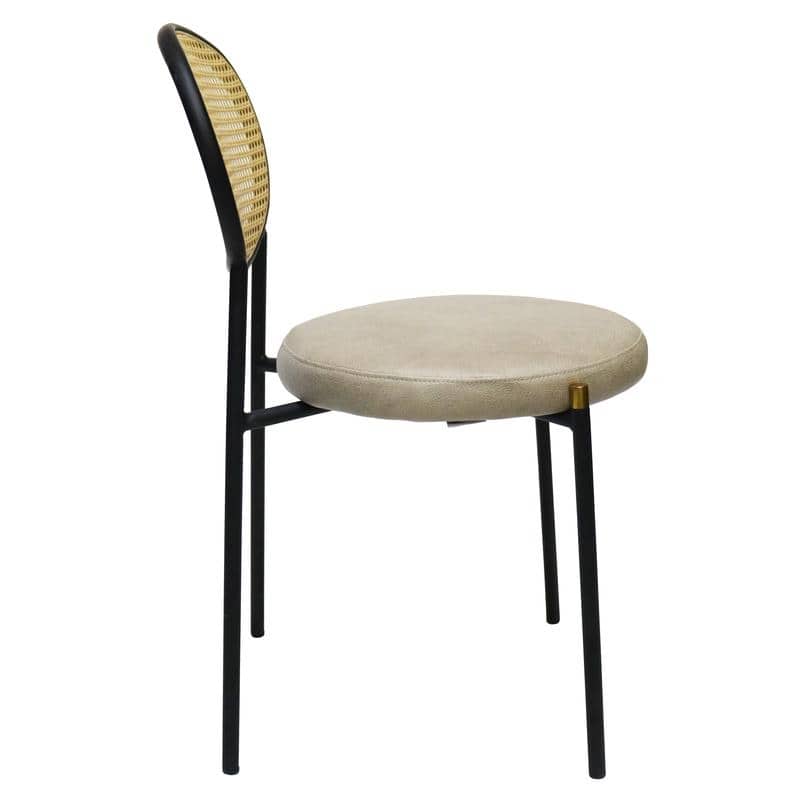 LeisureMod Euston Modern Dining Chair with Upholstered Velvet Seat - Wicker Back and White Stainless Steel Legs Accent Chair