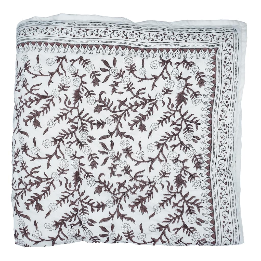 Fabdivine Bohemian Hand Block Print Cotton Quilt - Ethnic Home Décor, Shejan Brown, Handmade Reversible Bedspread