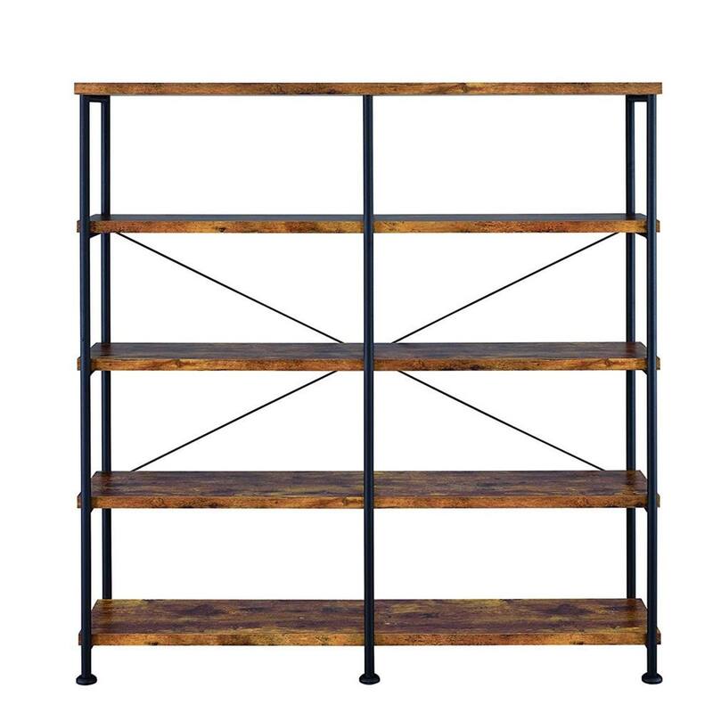 63 Inch Industrial 4 Tier Shelf Bookshelf, Particleboard, Metal Frame, Brown, Black - 63 H x 14.25 W x 60 L