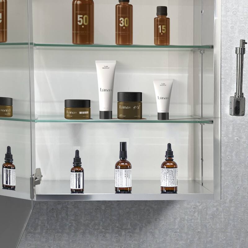 30 x 24 Inch Aluminum Bathroom Medicine Cabinet with Mirror, Single Door, Recessed or Surface Mount