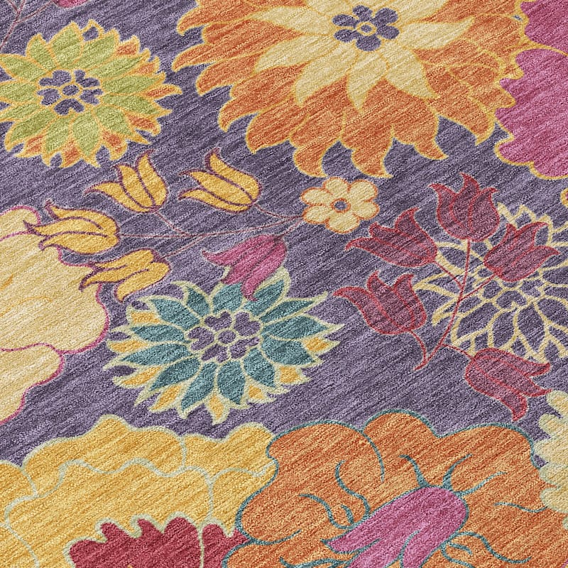Machine Washable Indoor/ Outdoor Modern Floral Chantille Rug