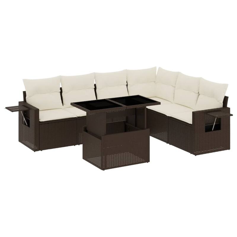 vidaXL Patio Sofa Set with Cushions Outdoor Furniture 7 Piece Poly Rattan - 21.7 x 39.4 x 28.7