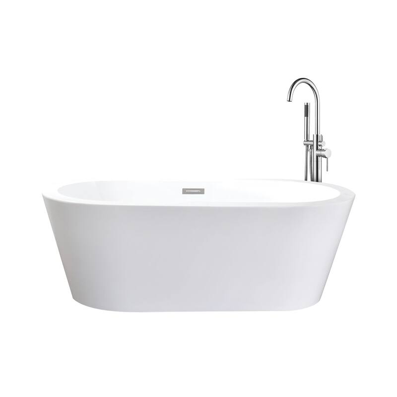 Lure White Freestanding Acrylic Flatbottom Soaking Bathtub with Chrome Hardware and Lago Tub Filler - 67 in