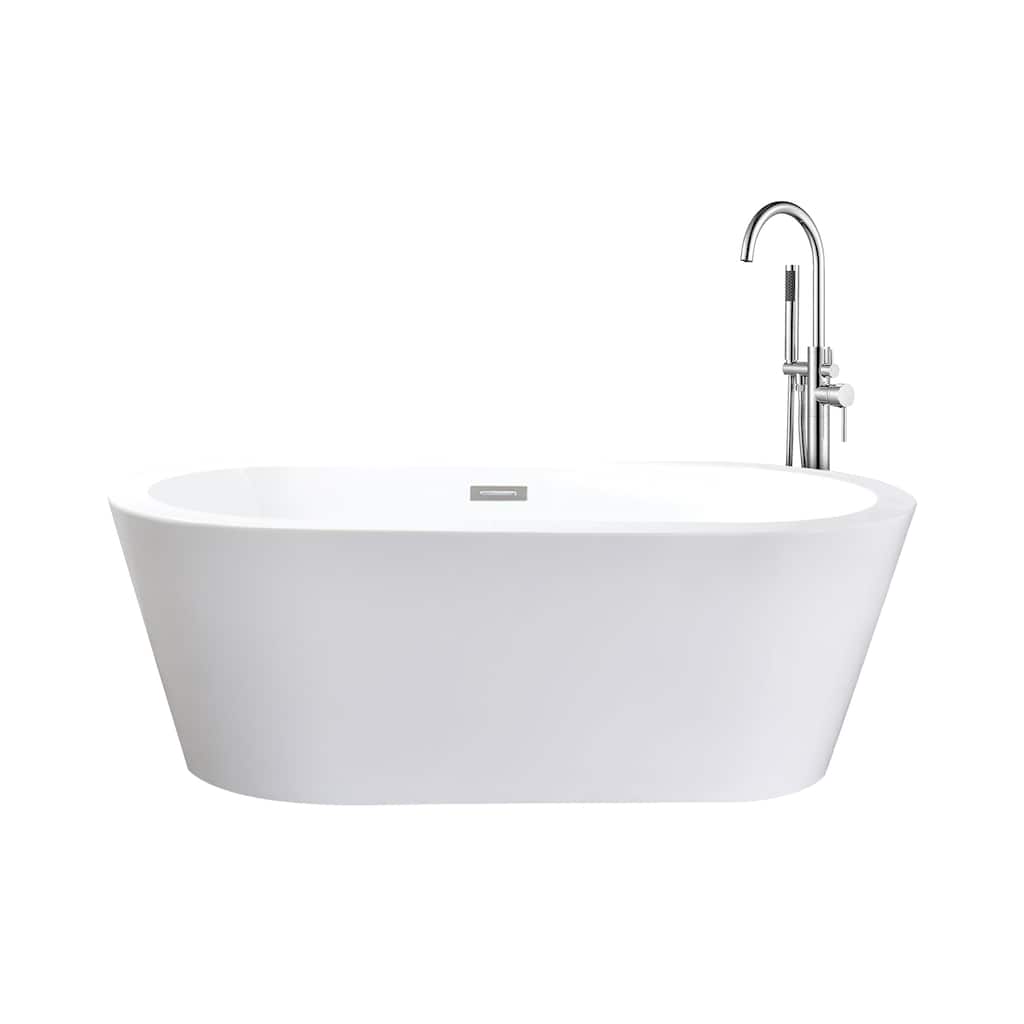 Lure White Freestanding Acrylic Flatbottom Soaking Bathtub with Chrome Hardware and Lago Tub Filler