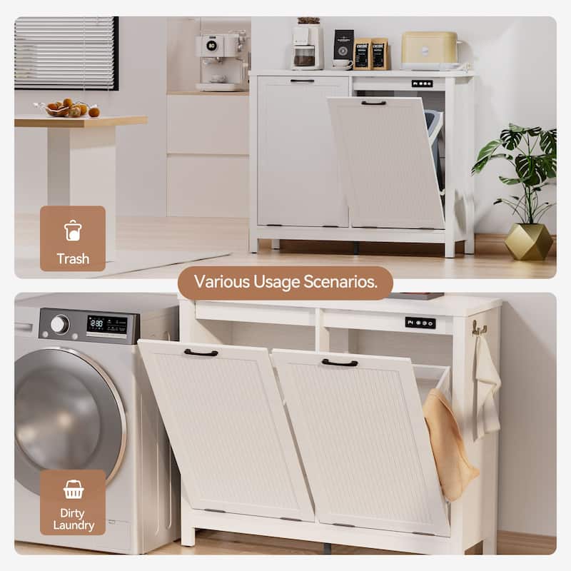 Fluted Double Tilt Out Trash Can Cabinet 20 Gallon With A Built-in Deodorizing System, Dog Proof Garbage Can