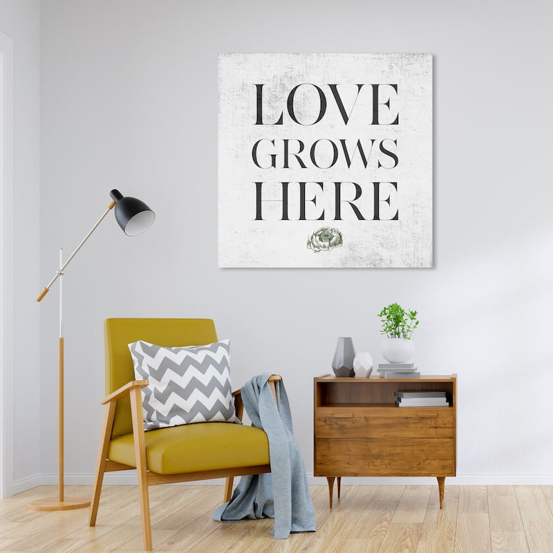 Wynwood Studio Prints Typography and Quotes Love Grows Here Concrete Gray and Gray Modern & Contemporary Wall Art Canvas Print - 30 x 30