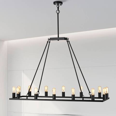 Homer Matte Black 14-Light Linear Kitchen Island Chandelier
