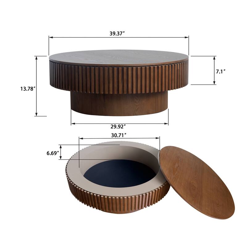 39.37" Round Coffee Table with Storage Solid Wood Veneered Modern Coffee Table Accent Tea Table for Living Room, Bedroom