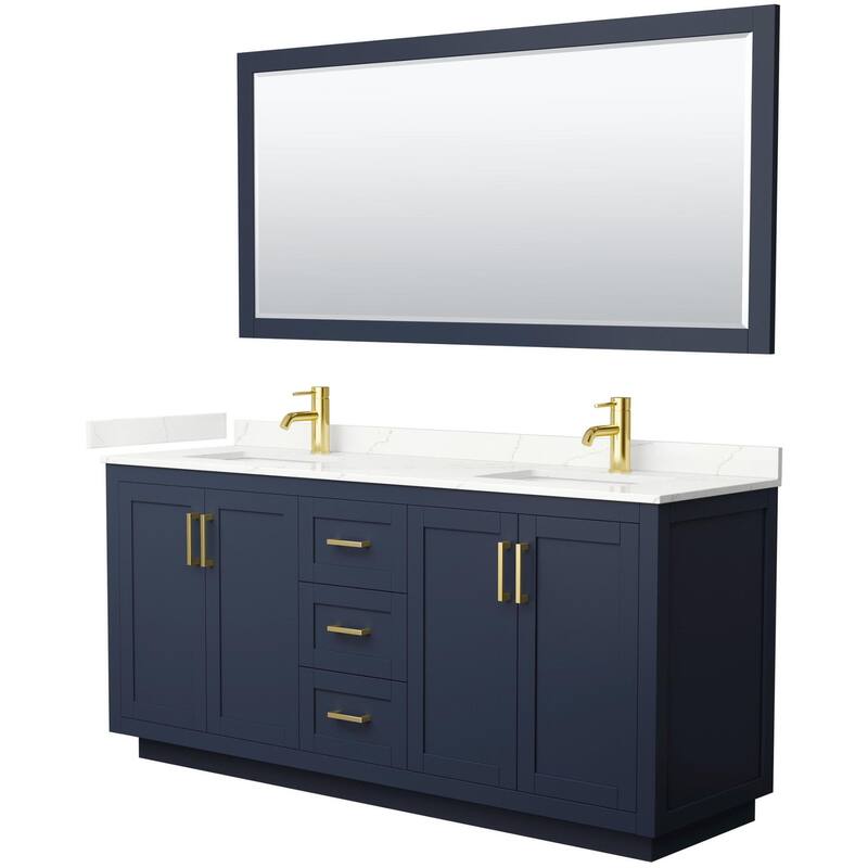 Wyndham Collection WCF292972D-QTZ-UNSM70 Miranda 72" Free Standing - Dark Blue / Giotto Quartz Top / Brushed Gold