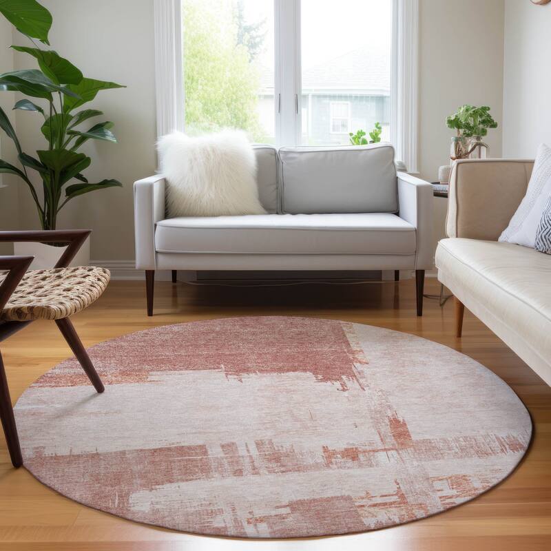 Machine Washable Indoor/ Outdoor Chantille Abstract Modern Rug - Blush - 8' x 8'