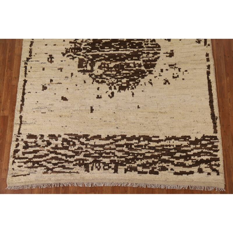 Tribal Moroccan Oriental Wool Area Rug Hand-knotted Dining Room Carpet - 6'11" x 9'8"