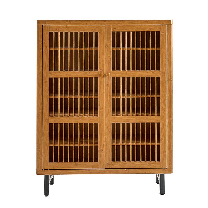 Shoe Cabinet with Shutter Doors, Shoe Storage Cabinet with Adjustable Shelves, Entryway Wooden Shoe Rack Organizer