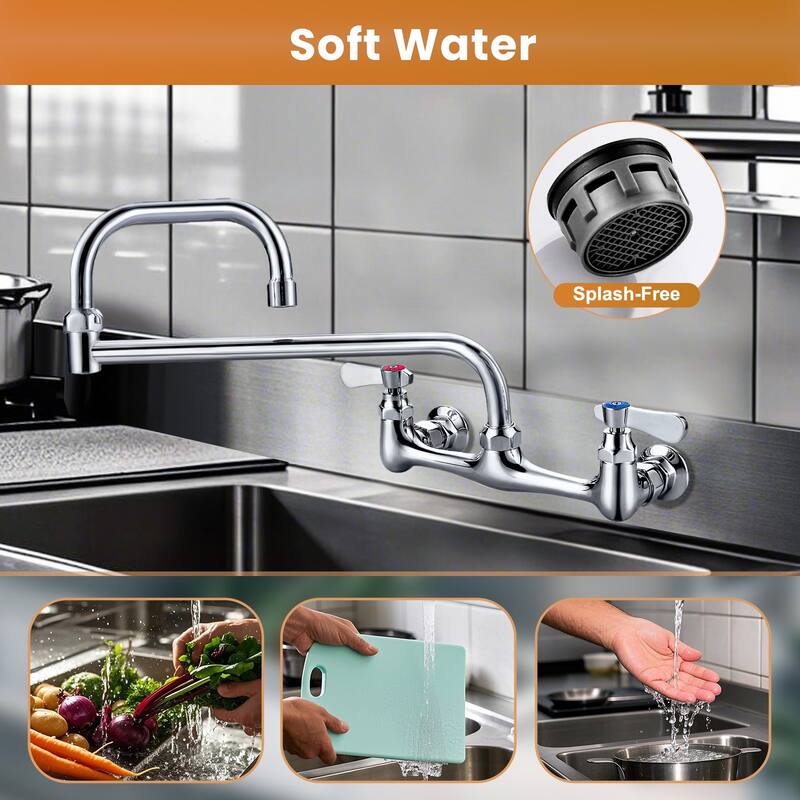 WOWOW Double Handle Wall Mount Standard Kitchen Faucet