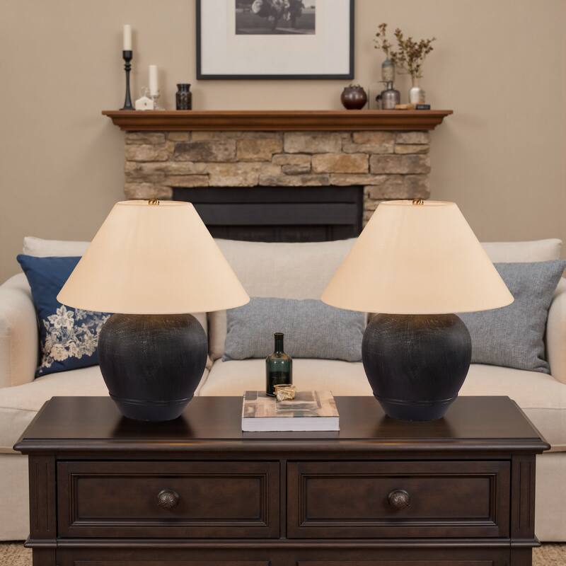 2 Pack Global Ceramic Accent Table Lamp with Linen Shade