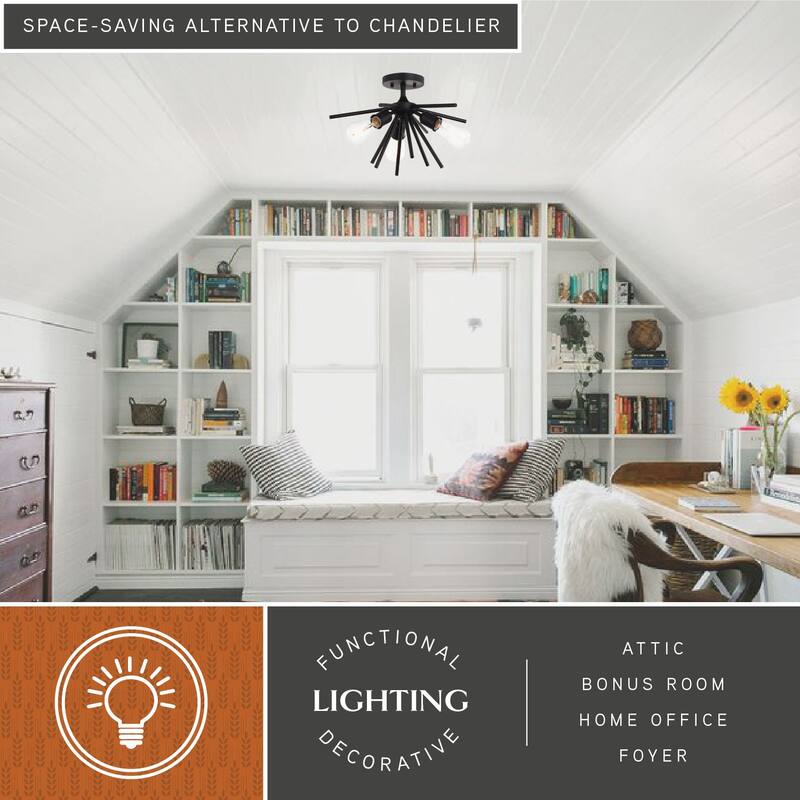 Estelle 17-inch Mid-century Modern Sputnik Semi-flush Ceiling Light