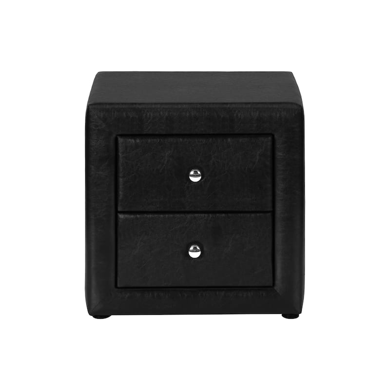 Versatile Nightstand with 2 Drawers, Upholstered in Black Leather-Look Fabric, Chrome Drawer Knob