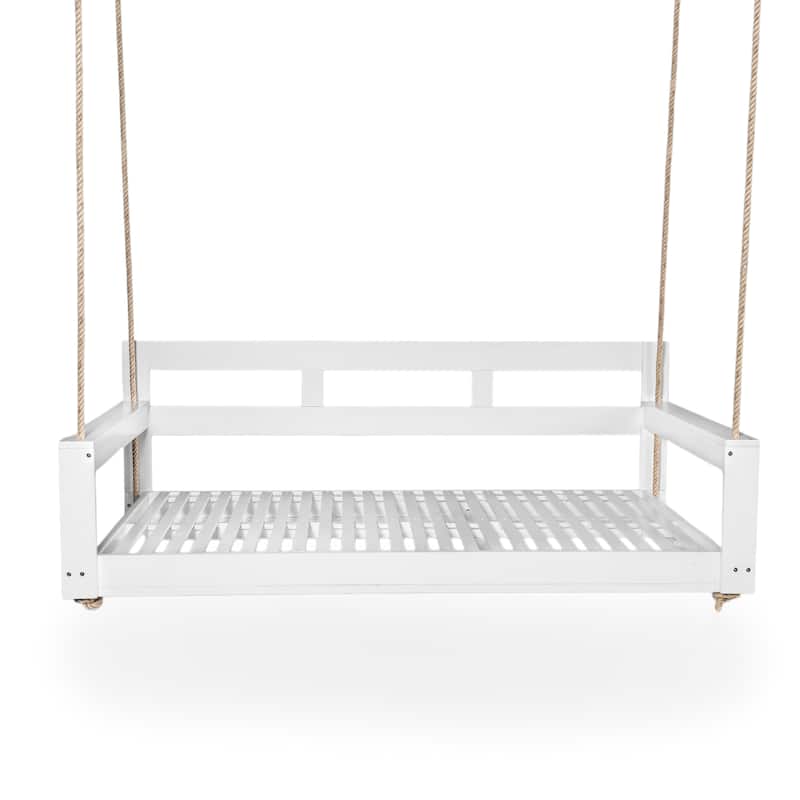 Rustic Elegance Acacia Wood Swing Bed, Farmhouse Daybed with 4 Stylish Colors & 350lb Capacity - White