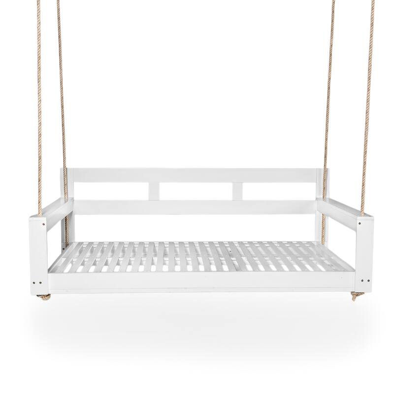 Twin Size Wooden Porch Swing Daybed - Outdoor Hanging Rope Swing with 600lb Weight Capacity for Patio, Garden, Backyard