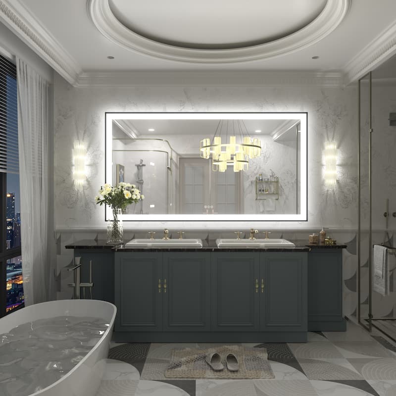 Front & Back LED Anti-Fog Tempered Glass Framed Bathroom/Vanity Mirror 3-Year Warranty