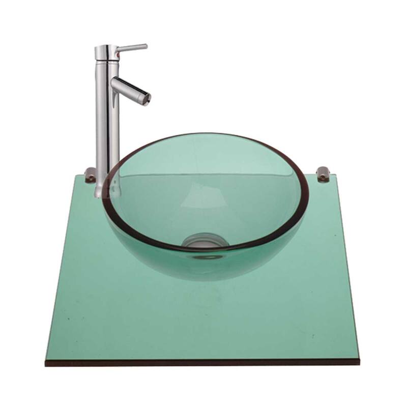 Wall Mount Bathroom Sink Mystic Plateau 16-5/8 in. Round Tempered Glass Vessel Sink Renovators Supply