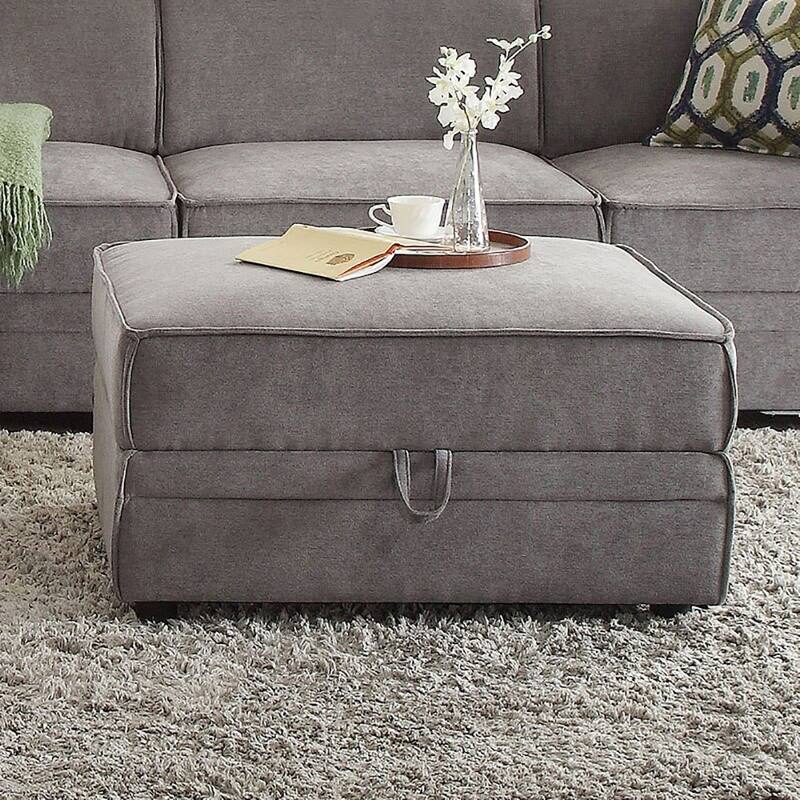 Gray Velvet Ottoman with Storage