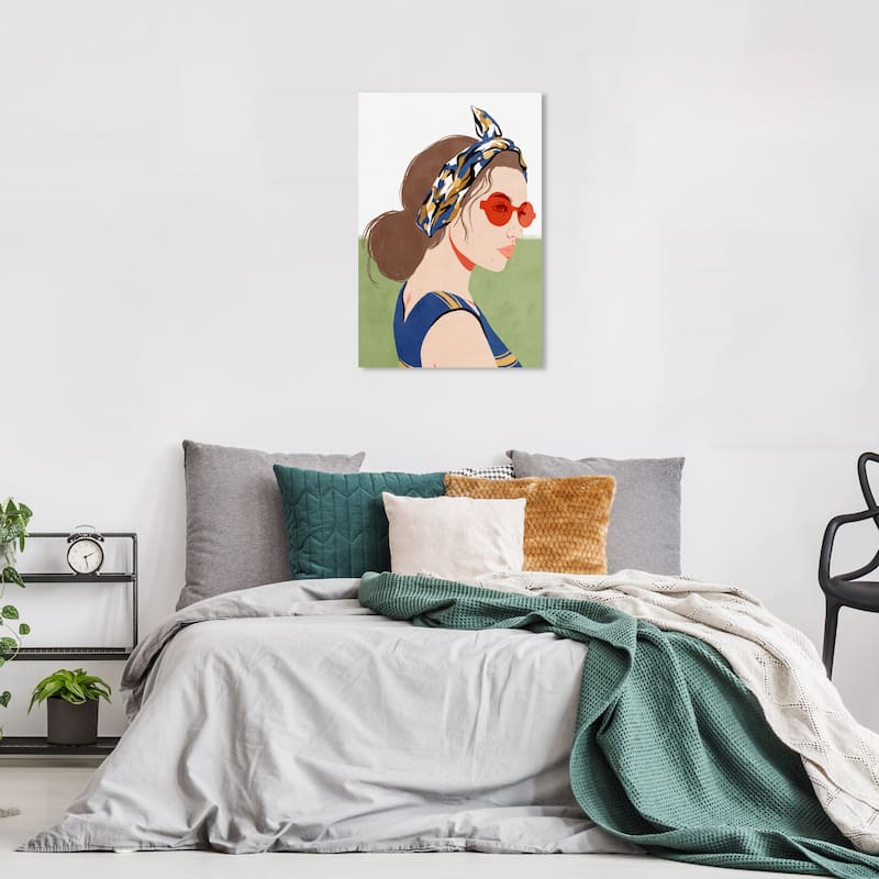 Wynwood Studio Fashion and Glam Sunshine Gal Blue and Modern & Contemporary Wall Art Canvas Print - 24 x 16
