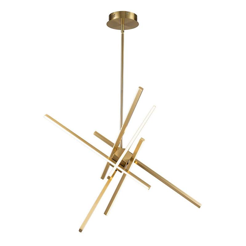 Modern 6-Light Sputnik Linear Dimmable LED Chandelier - 35in - Brass