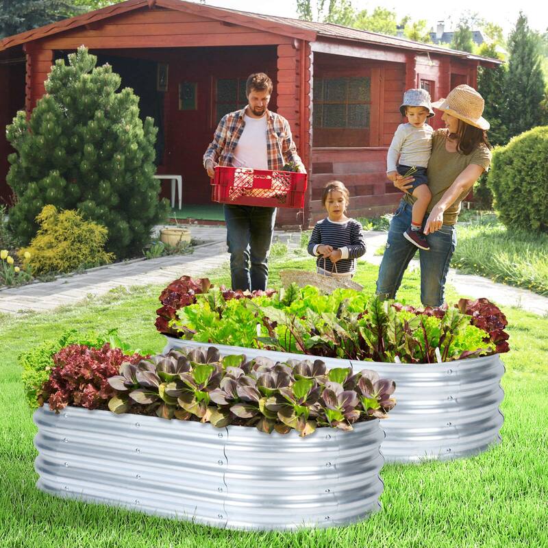 Aoodor 2 PCS Galvanized Raised Garden Bed Kit for Vegetables, Flowers, Herbs - Silver - 4x2x1 ft