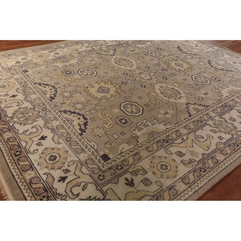 Brown Transitional Oushak Indian Area Rug Handmade Wool Carpet - 9'2"x 11'8"